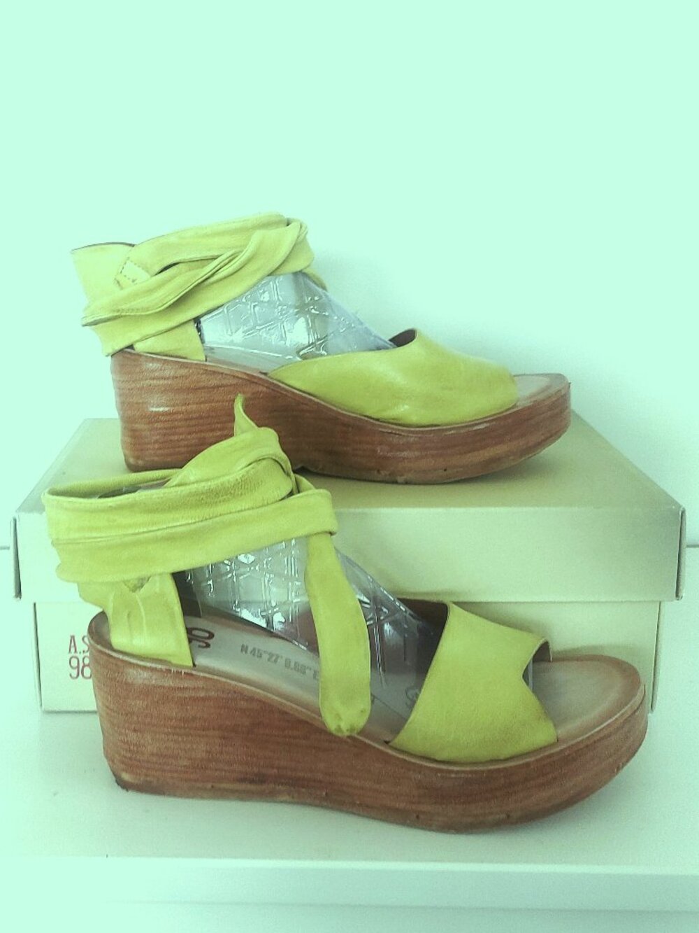 AS98 Handcrafted Italian Leather Ankle Wrap Platform Sandal - Size 39 (US 8.5)
